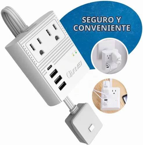Vista 3 de Adaptador de Enchufe de viaje con USB y protección contra sobretensiones Orei 3 en 1 Schuko., Blanco