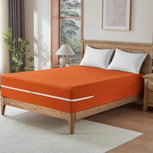 Vista 2 de SiinvdaBZX Sábana bajera ajustable con cremallera solo para cama individual, protector de colchón de microfibra ultrasuave con cremallera, funda
