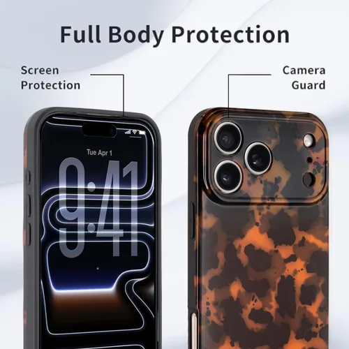 Vista 3 de Funda para iPhone 17 Pro, cubierta delgada de TPU con diseño de caparazón de tortuga ligera para mujeres, soporte para teléfono con protección Carey
