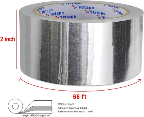 Vista 2 de Cinta HVAC, cinta de aluminio, 4mil 2 in x 66 pies, cinta de aluminio para conductos, para cinta aislante de reparación de metales, (plata)