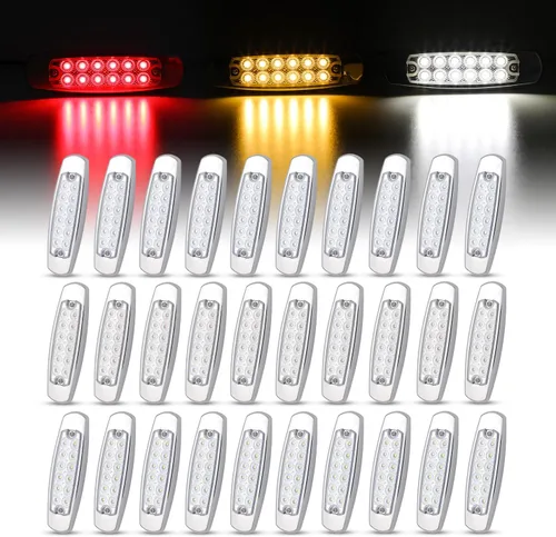 Vista 12 de Paquete de 20 (10 ámbar + 10 rojo) Luces LED de marcador lateral de 12 V con enchufe de 2 cables (CC), 12 luces LED para guardabarros, montaje