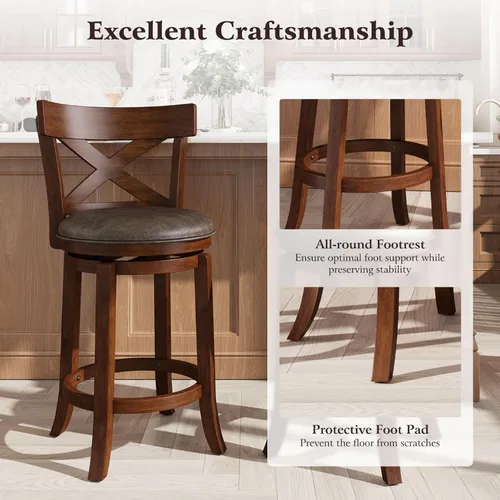 Vista 8 de ALPHA HOME Swivel Bar Stools with Backs, 26 Inch Bar Stools Set of 2, Wooden Bar Stools, 360 Degrees Bar Chairs with Solid Wood Legs & Wrap-Around