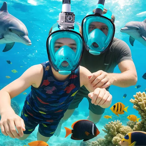 Vista 2 de Greatever G2 Adults Kids Full Face Snorkel Mask 2 Pcs,Snorkeling Gear with Latest Dry Top System,Foldable 180 Degree Panoramic View,Safe