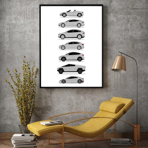 Vista 27 de Custom Car Posters Póster hecho a mano compatible con Tesla Generations e impresión de Roadster, Model S, Model X, Model 3, Model Y, Cyber Truck