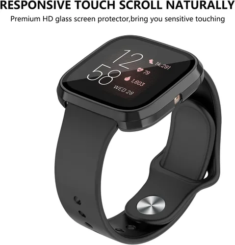 Vista 6 de Tobfit - Protector de pantalla para Fitbit Versa 2 con funda protectora de vidrio templado HD, carcasa rígida de policarbonato de cobertura completa