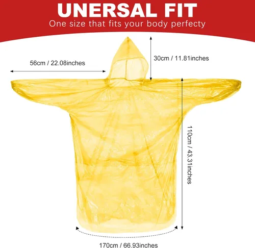 Vista 3 de Handepo Paquete de 100 ponchos de lluvia para adultos con capucha, ponchos de lluvia de plástico desechables, impermeables de emergencia a granel