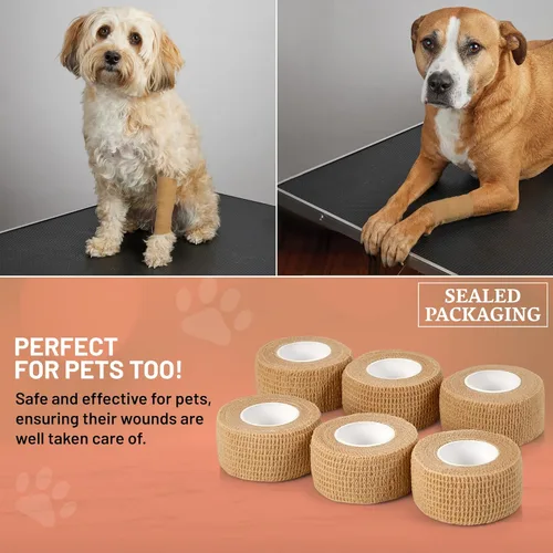 Vista 6 de Vendajes autoadhesivos, 1 pulgada x 5 yardas por rollo, paquete de 6 rollos, cinta elástica autoadhesiva cohesiva de primeros auxilios