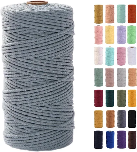 Vista 76 de Cuerda de macramé azul aire de 0.079 in x 220 yardas, cuerda de algodón colorido de algodón suave para colgar en la pared, colgadores de plantas