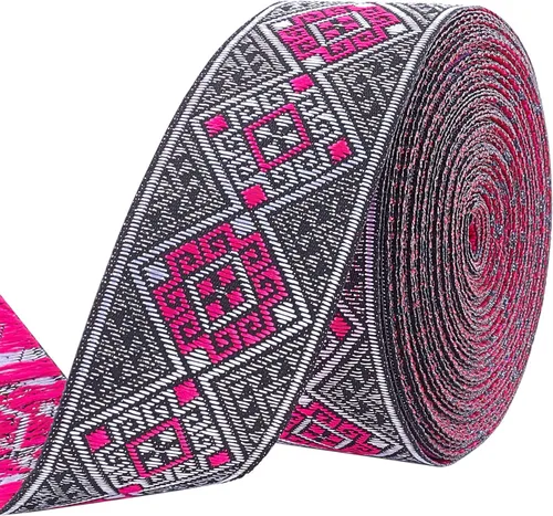 Vista 10 de PH PandaHall 7 yardas de cinta jacquard vintage de 1 1/4 pulgadas con ribete tejido bordado, cinta floral, ribete de tela, franja boho, cinta persa