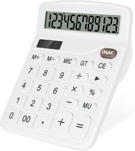Vista 9 de Calculadora de escritorio, calculadora negra con botones grandes, pantalla LCD grande de 12 dígitos, batería solar y AA de doble potencia