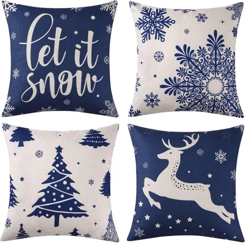 CAROMIO Juego de 4 fundas de almohada decorativas de Navidad de 18 x 18 pulgadas, fundas de almohada para decoración de casa de campo para el hogar,