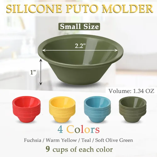 Vista 3 de Webake 36 Pcs Silicone Puto Molder Filipino Small-Size, 2.2" Reusable Kutsinta Molder for Steamer, Plastic Replacement Baking Cup, BPA-Free and