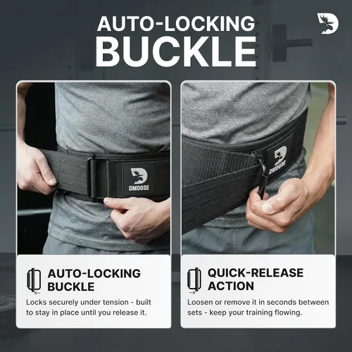 Vista 5 de DMoose - Cinturón de levantamiento de pesas, cinturón de gimnasio con bloqueo automático para entrenamiento olímpico, WOD, entrenamiento cruzado