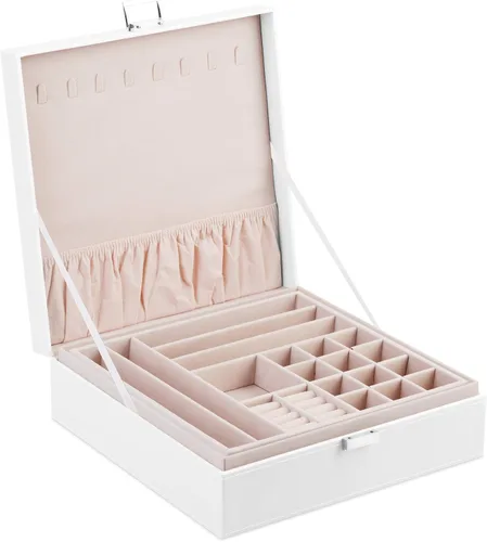 Vista 2 de Joyero grande de piel sintética, 2 capas de almacenamiento combinado con hebilla