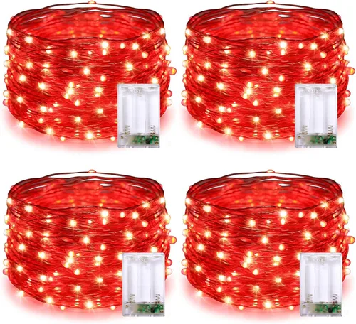 Vista 8 de JMEXSUSS Paquete de 4 unidades de 50 luces LED multicolor de hadas operadas por batería, cada una de 16 pies, luces de Navidad multicolor