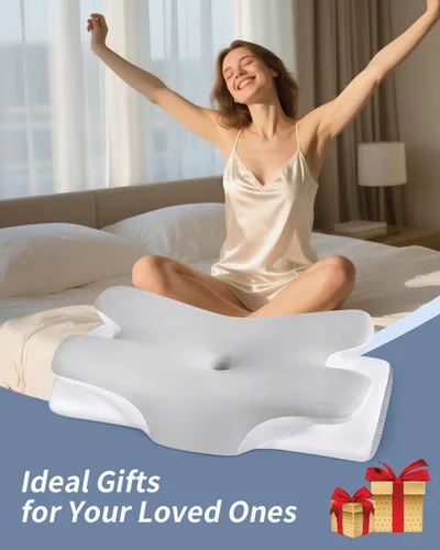 Vista 7 de Almohada Cervical para Alivio del Dolor de Cuello - Almohada Ergonómica para Dormir de Lado, Almohada de Espuma Viscoelástica con Contorno