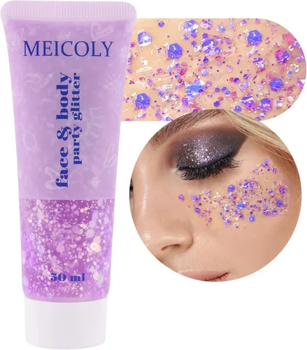Vista 24 de MEICOLY Chameleón brillo blanco iridescente para el cuerpo, pintura de brillo para la cara de Halloween con temática de hielo para actuación aérea