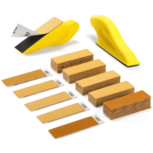 Vista 9 de POLIWELL Kit de micro lijadora de 3.5 x 1 pulgada para proyectos pequeños, herramientas de lijado con mango de detalle + papel de lija de grano 80