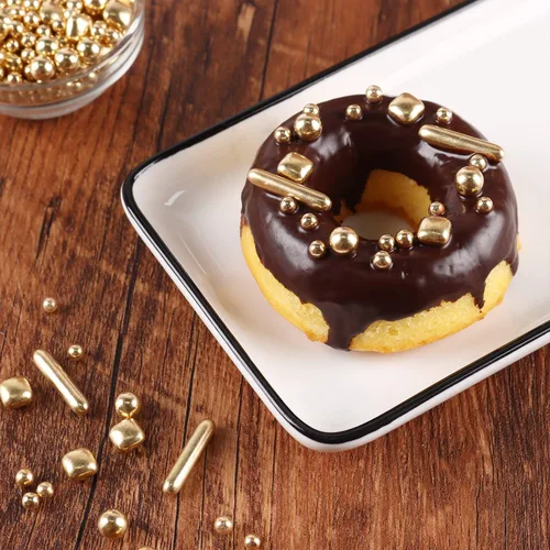 Vista 2 de Gránulos dorados para decoración de pasteles, cupcakes de azúcar con perlas doradas, galletas, aderezos de helado, 7 onzas, decoraciones