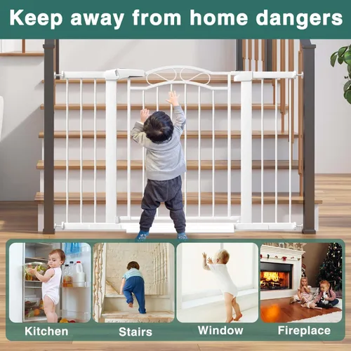 Vista 6 de Fairy Baby Puerta de bebé extra ancha montada a presión para interiores para niños o mascotas, para caminar, sin taladro, puertas largas para perros