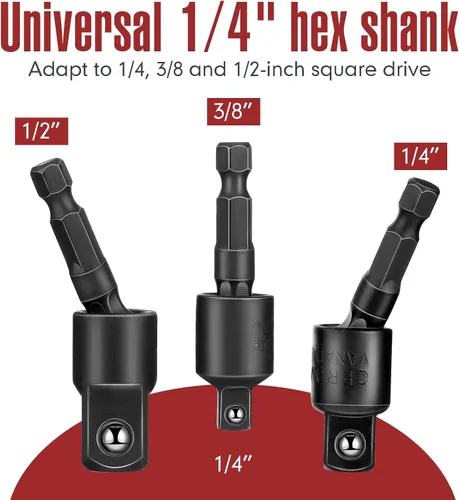 Vista 6 de Therwen Juego de extensión de broca flexible de 18 piezas, accesorio de broca de ángulo recto de 105°, adaptador hexagonal de 1/4, 3/8, 1/2