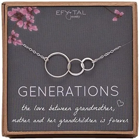 EFYTAL Regalos para abuela, collar de plata de ley 925 con 3 círculos de nietos, regalo para el día de la madre para abuela, regalos de cumpleaños