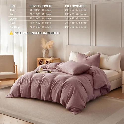 Vista 6 de BFS HOME Funda de edredón de lino tamaño King, mezcla de lino de algodón suave y transpirable, juego de ropa de cama de 3 piezas con 2 fundas