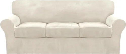 Vista 27 de FantasDecor Fundas de terciopelo para sofá de 2 piezas para sala, con cojín individual, protector elástico de muebles para mascotas, lavable a Negro