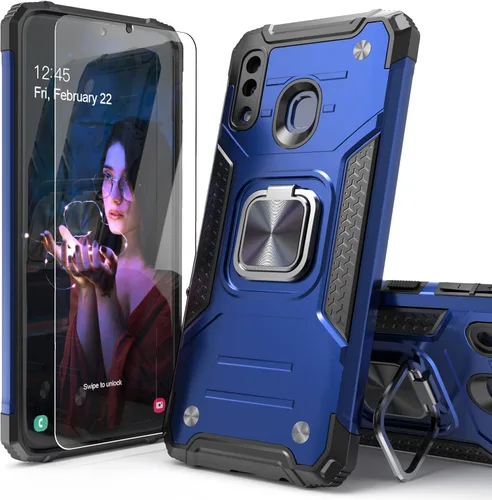 Vista 13 de Funda para Galaxy A20 con protector de pantalla, a prueba de golpes, a prueba de caídas, ajuste delgado, con soporte de automóvil, cubierta Negro