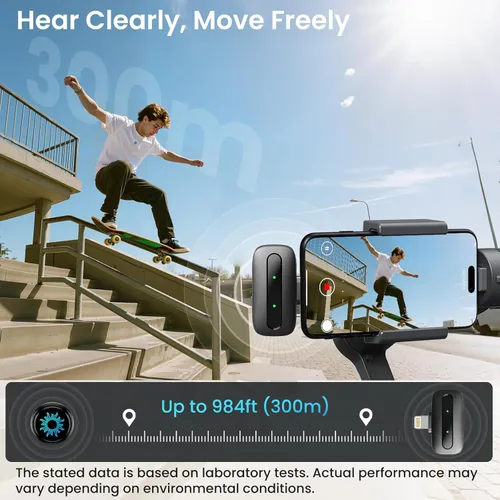Vista 7 de Micrófono inalámbrico magnético M2 para iPhone/cámara/Android, ultraligero 0.34 oz, rango de 984 pies, 48 kHz/24 bits, cancelación de ruido, batería