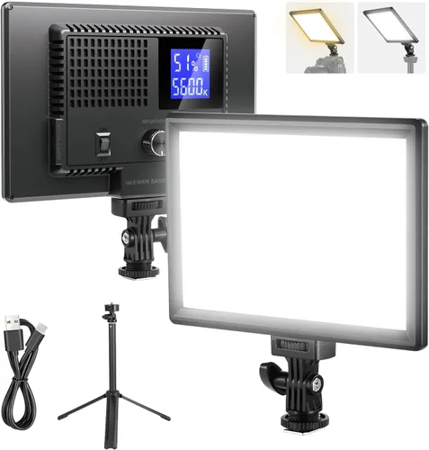 Vista 14 de NEEWER Panel de luz de video LED de 9" regulable con iluminación suave para cámara DSLR con mini trípode de escritorio, puertos USB tipo C