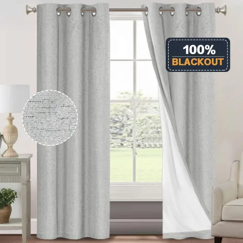 Vista 380 de Primitive - Cortinas opacas 100 % de lino texturizado natural para dormitorio, sala de estar, cortinas para ahorra energía, tela de arpillera