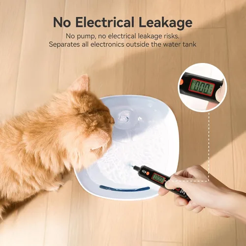 Vista 3 de Fuente de agua para gatos sin bomba Cheerble, fuente automática para mascotas de 2 litros/67 oz, fuente de gato Elfin E1 Lite para beber, tecnología