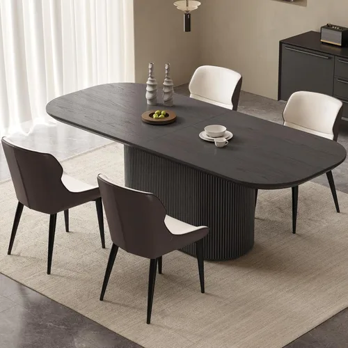 Vista 23 de Mesa de comedor ovalada de 86 pulgadas con 8 sillas, juego de mesa de cocina moderno, mesa de comedor rectangular de lujo, mesa de comedor
