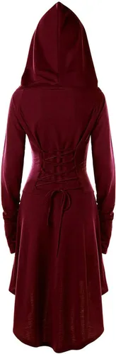 Vista 2 de Xdegoge Disfraz renacentista con capucha para mujer, para Halloween, steampunk, ropa gótica, vestido con capucha medieval
