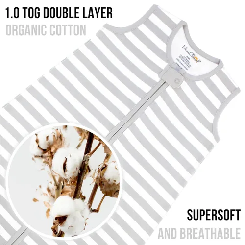 Vista 285 de Mama Cheetah Saco de dormir para bebé de 0.5 TOG, Manta portátil de algodón orgánico para bebé con cremallera bidireccional, Saco de dormir