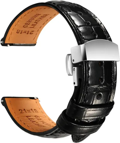 REZERO Correas de reloj de cuero para hombre, correas de reloj de liberación rápida, correas de reloj de lujo italiano de cocodrilo en relieve,