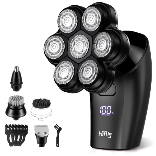 Afeitadoras de cabeza para hombres calvos - Afeitadora eléctrica de arco 7D con cabeza magnética desmontable, kit de afeitado y aseo eléctrico 5 en