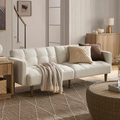 Vista 23 de mopio Sofá cama futón de 76.4 pulgadas, sofá biplaza, sofá cama, sofá futón moderno de mediados de siglo, sofá cámara, sofás para sala de estar
