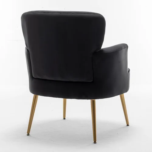 Vista 9 de Silla decorativa de terciopelo de moda con patas de metal dorado, sillón tapizado para espacios pequeños a medianos, sala de estar moderna