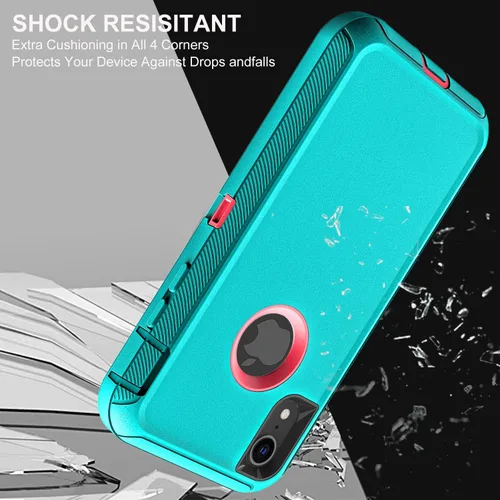 Vista 5 de YKHJKLEC Funda para iPhone XR, grado militar 3 en 1, resistente a los golpes, a prueba de caídas, polvo con 2 protectores de pantalla de vidrio Azul