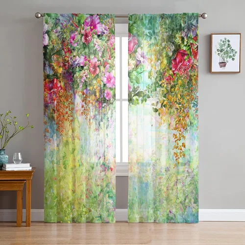 Paneles de cortinas traslúcidas con bolsillo para barra, cortinas semitransparentes con dobladillo para barra, cortinas de gasa para ventana de sala