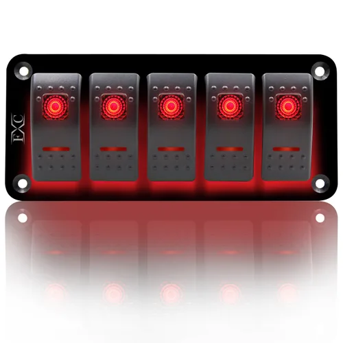 Vista 19 de FXC Interruptor basculante Panel de aluminio 2 Gang Interruptores de palanca Dash 5 Pin ON/OFF 2 LED retroiluminado para barco coche azul marino