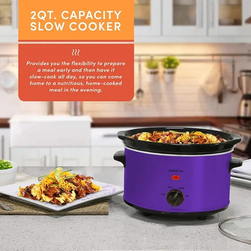 Vista 2 de Olla de cocción lenta eléctrica ovalada de 2 cuartos de galón, temperatura ajustable, entradas, salsas, guisos y salsas, tapa de vidrio apta