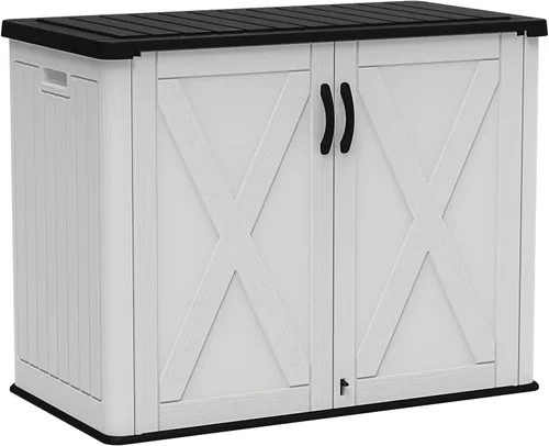 Vista 7 de Devoko Gabinete de almacenamiento al aire libre de 50 pies cúbicos - Cobertizo de almacenamiento vertical de resina - Para guardar muebles de patio