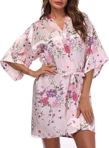 Kimono corto para mujer, diseño floral, bata de baño para fiesta de bodas, novias, prenda para dormir
