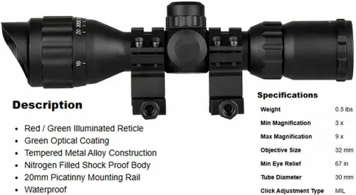 Vista 2 de GOTICAL Ruger 10/22 y 3/8" Tactical 4x32 - Telémetro compacto de alcance – Retícula de caza de retícula, retícula de pelo y Ruger 10/22 Weaver '5 PC