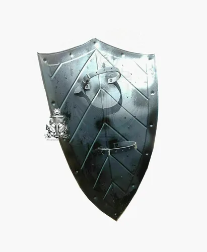 Vista 5 de Escudo de armadura de batalla medieval forjada a mano con escudo de diseño vikingo color plateado