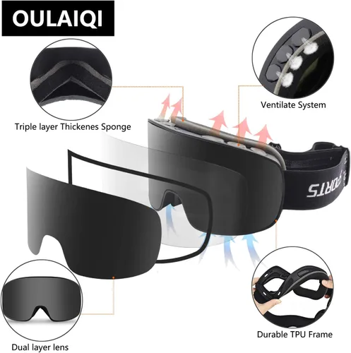 Vista 3 de OULAIQI Snow Goggles Ski Goggle for Man Women Frameless Motorcycle Snowboarding Goggles for Skiing Climbing Snowboarding