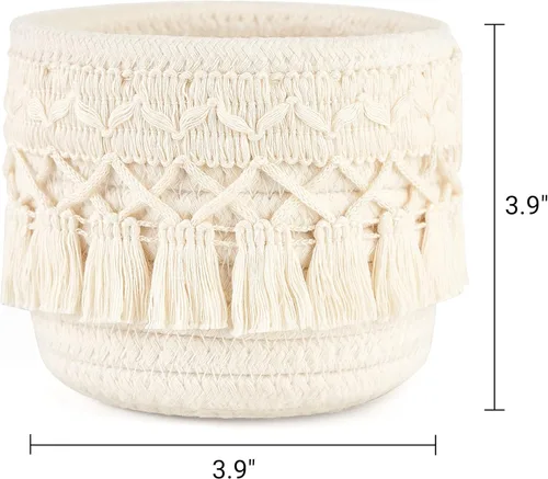 Vista 4 de Mkono Soporte para brochas de maquillaje de macramé y cubierta de caja de pañuelos, decoración bohemia para baño, dormitorio, tocador, sala